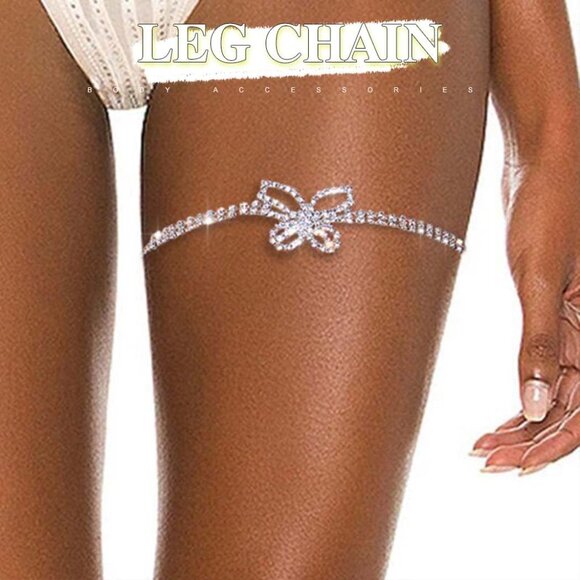 Nicute Butterfly Rhinestone Leg Chain Silver Summer Sparkly Crystal Thigh Chains - Picture 3 of 6